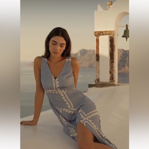 NWT Mon Renn Serape Midi Dress XS / 6 Blue Postcards - Picture 9 of 16